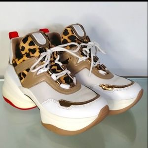 "Olympia Leopard Calf Hair & Leather Trainer"